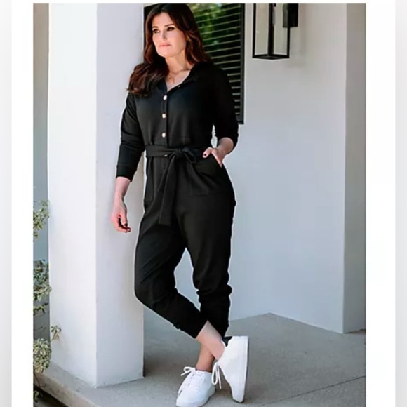 Encore by Idina Menzel Regular Soft Hooded Jumpsuit Pockets Small Petite tie - Picture 1 of 14